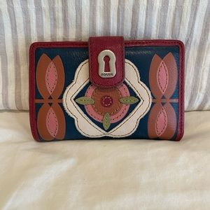 FOSSIL Leather Wallet (blue pink green floral leather multi)
